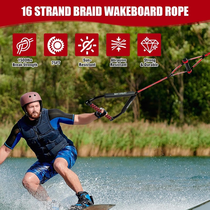 SETYPARY 75FT Wakeboard Rope and Handle, Floating Water Ski Rope for Watersports, 4 Sections Ski Ropes for Water Skiing, Kneeboarding, Wakeboarding - Image 2